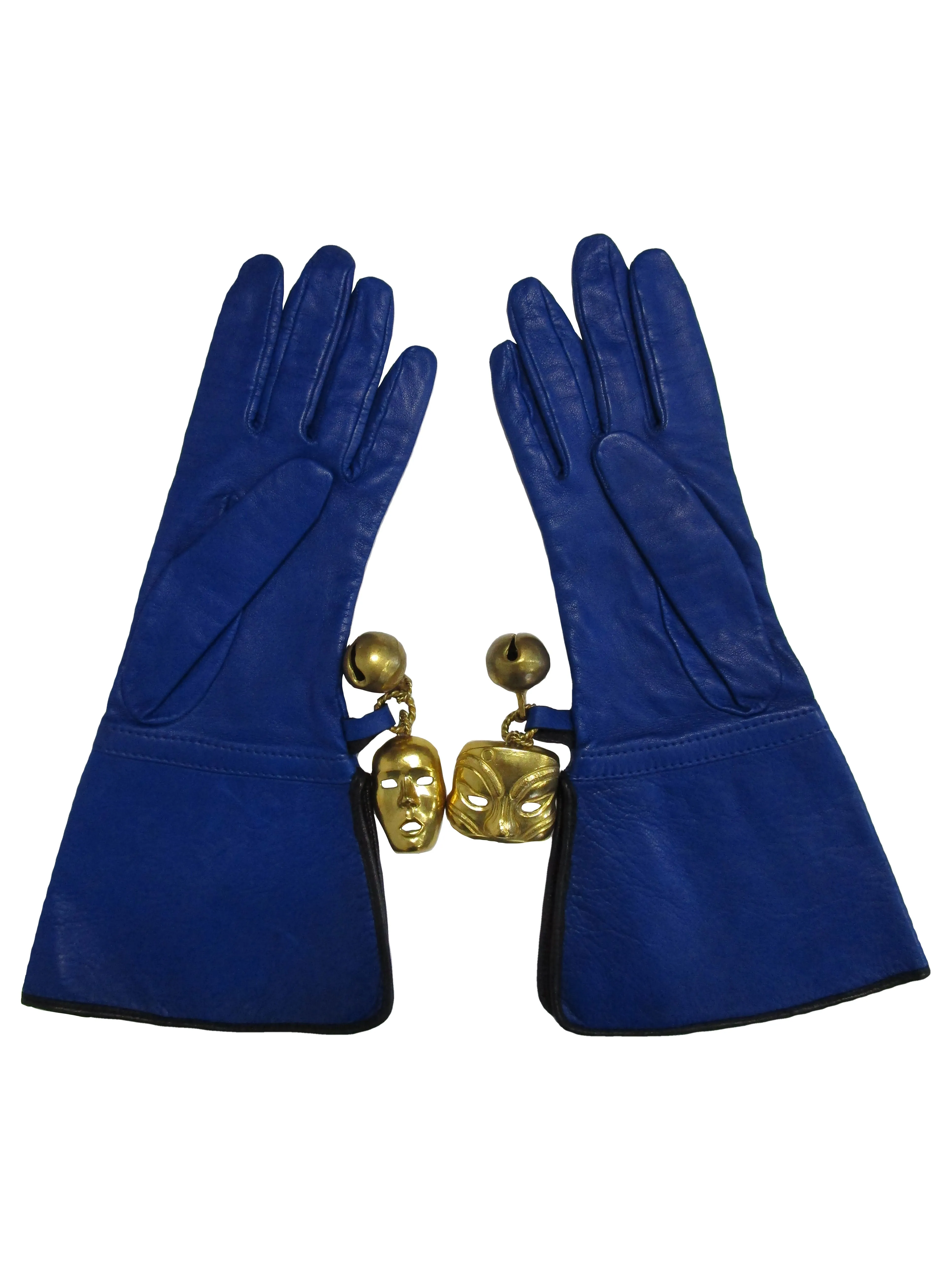 1980s Isabel Canovas Blue Leather Gloves Small