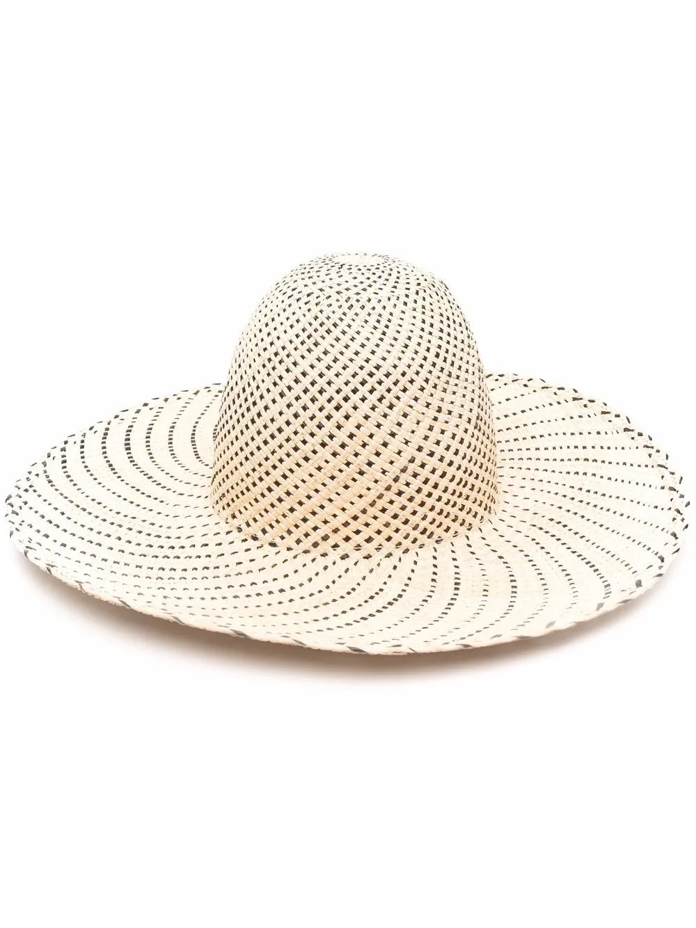 Big Shade Panama Hat - Natural Straw Black Dots