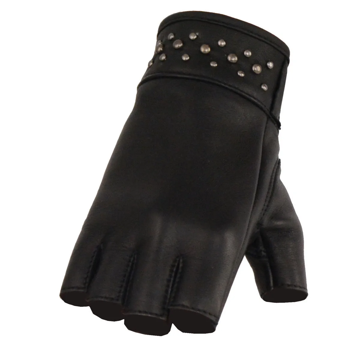 BLACK MG7761 Women's Leather Gel Palm Fingerless Motorcycle Hand Gloves W/ Stylish ‘Wrist Detailing’