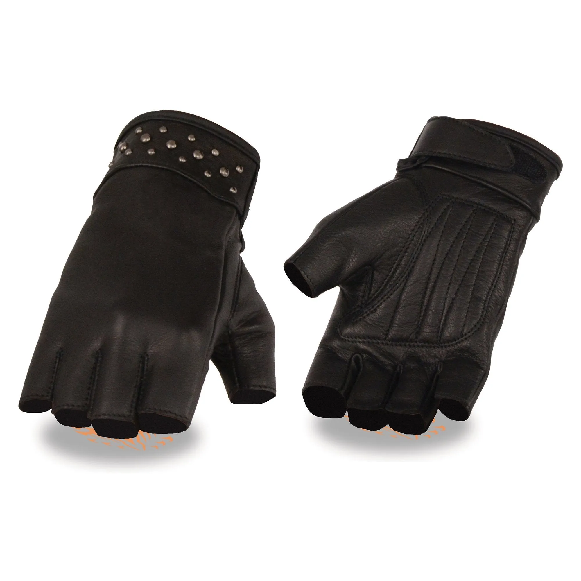 BLACK MG7761 Women's Leather Gel Palm Fingerless Motorcycle Hand Gloves W/ Stylish ‘Wrist Detailing’