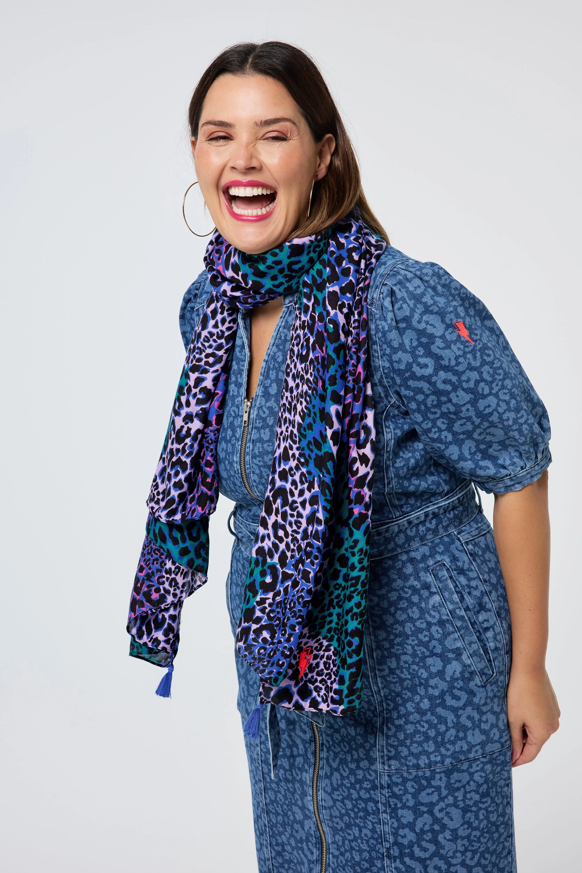 Blue with Green and Lilac Spliced Leopard Charity Super Scarf