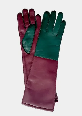 BURGUNDY & GREEN COLOR BLOCK GLOVES