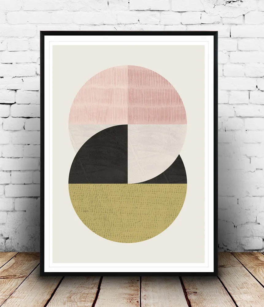 Circles print with muted pastel colors and ink pattern