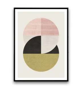 Circles print with muted pastel colors and ink pattern