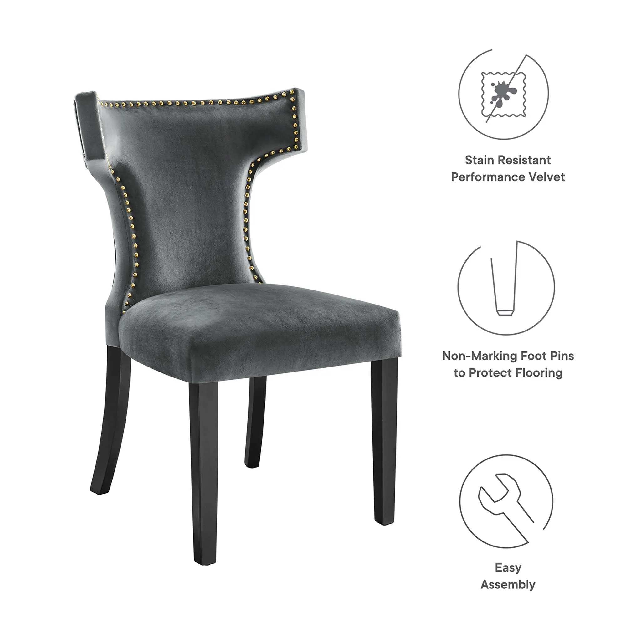 Curve Performance Velvet Dining Chairs - Set of 2 by Modway