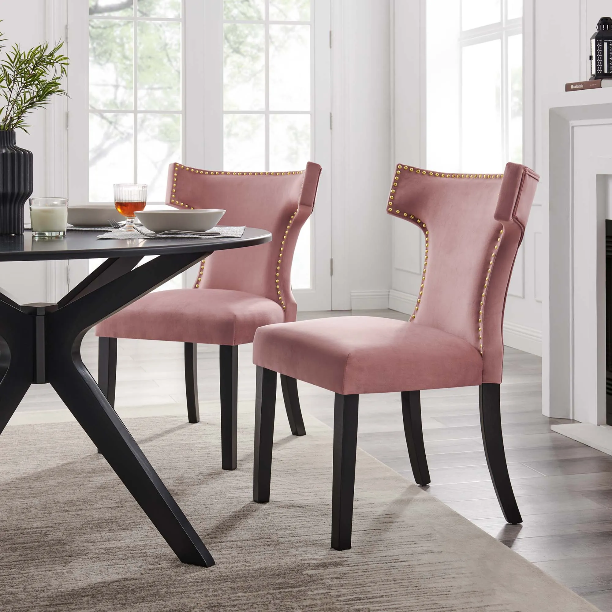 Curve Performance Velvet Dining Chairs - Set of 2 by Modway