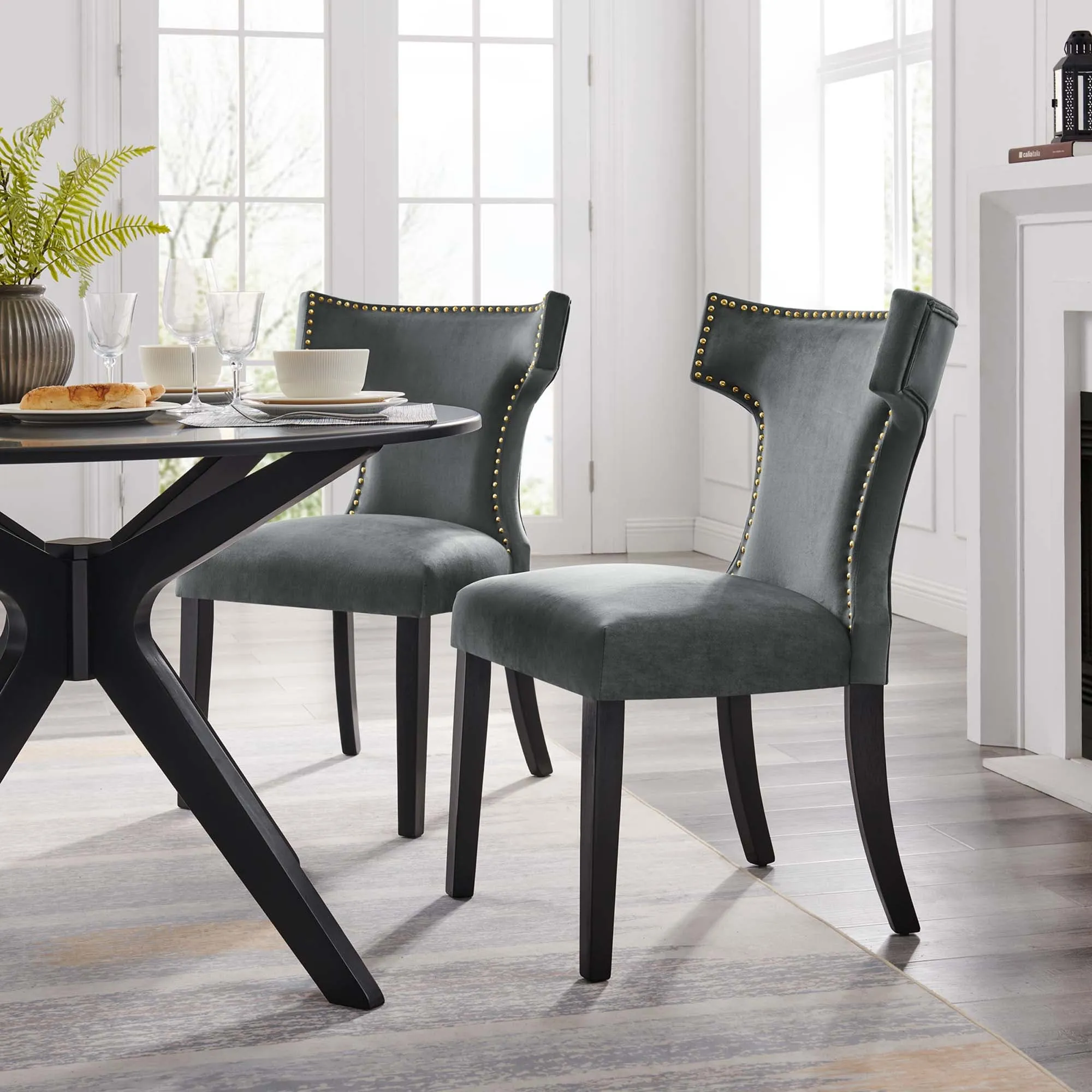 Curve Performance Velvet Dining Chairs - Set of 2 by Modway