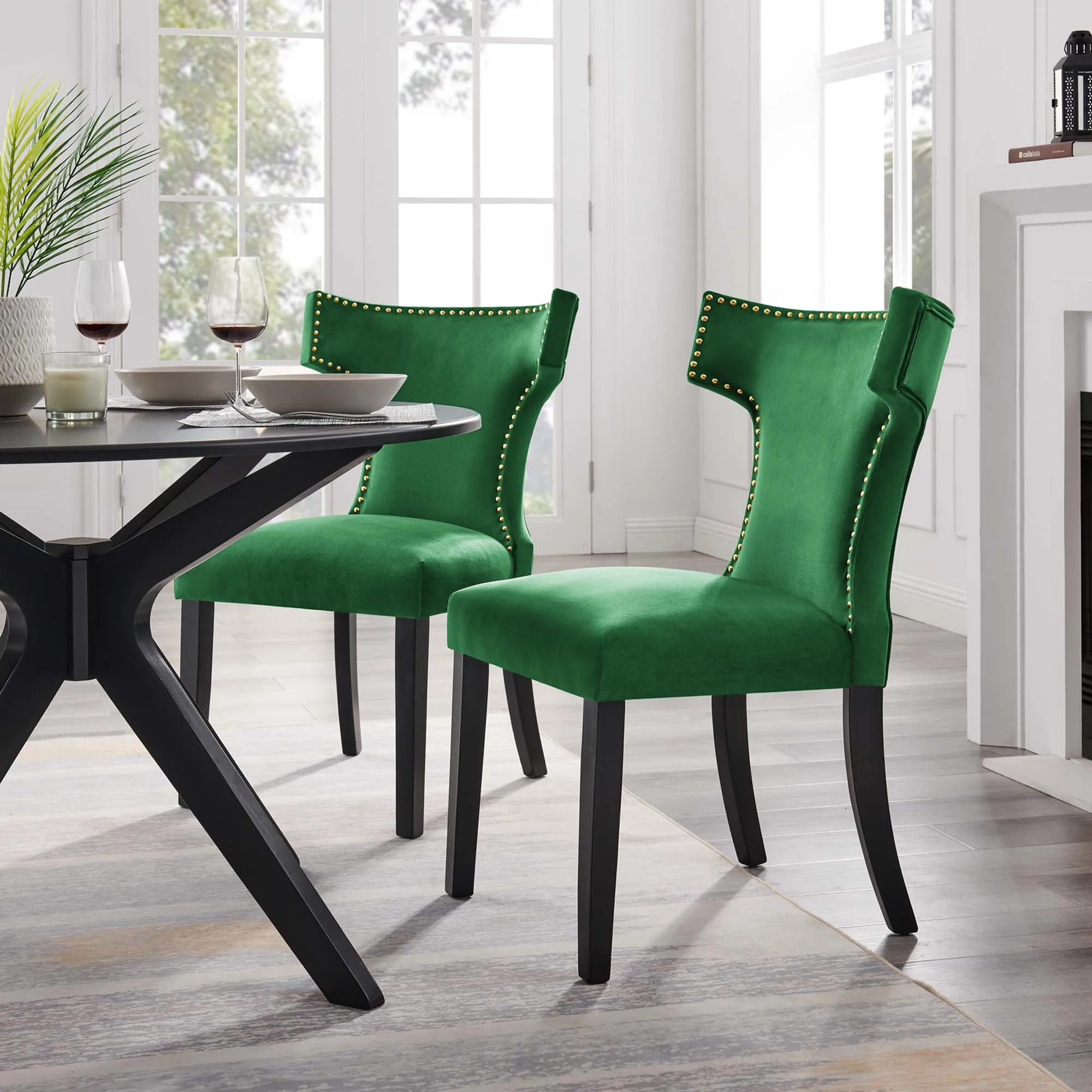 Curve Performance Velvet Dining Chairs - Set of 2 by Modway