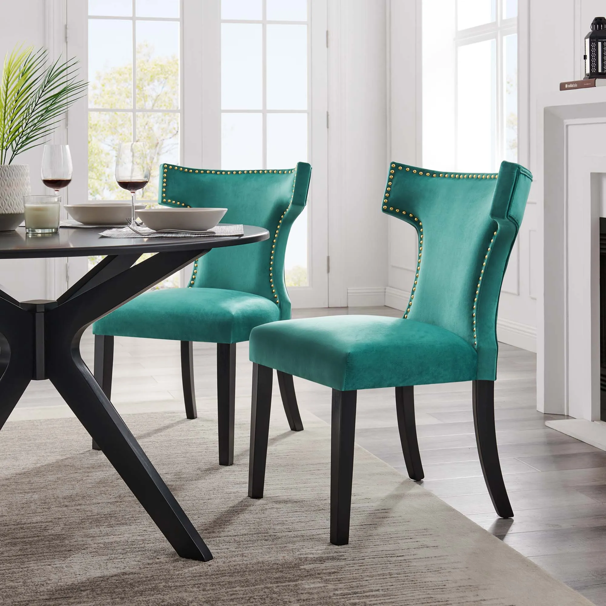 Curve Performance Velvet Dining Chairs - Set of 2 by Modway