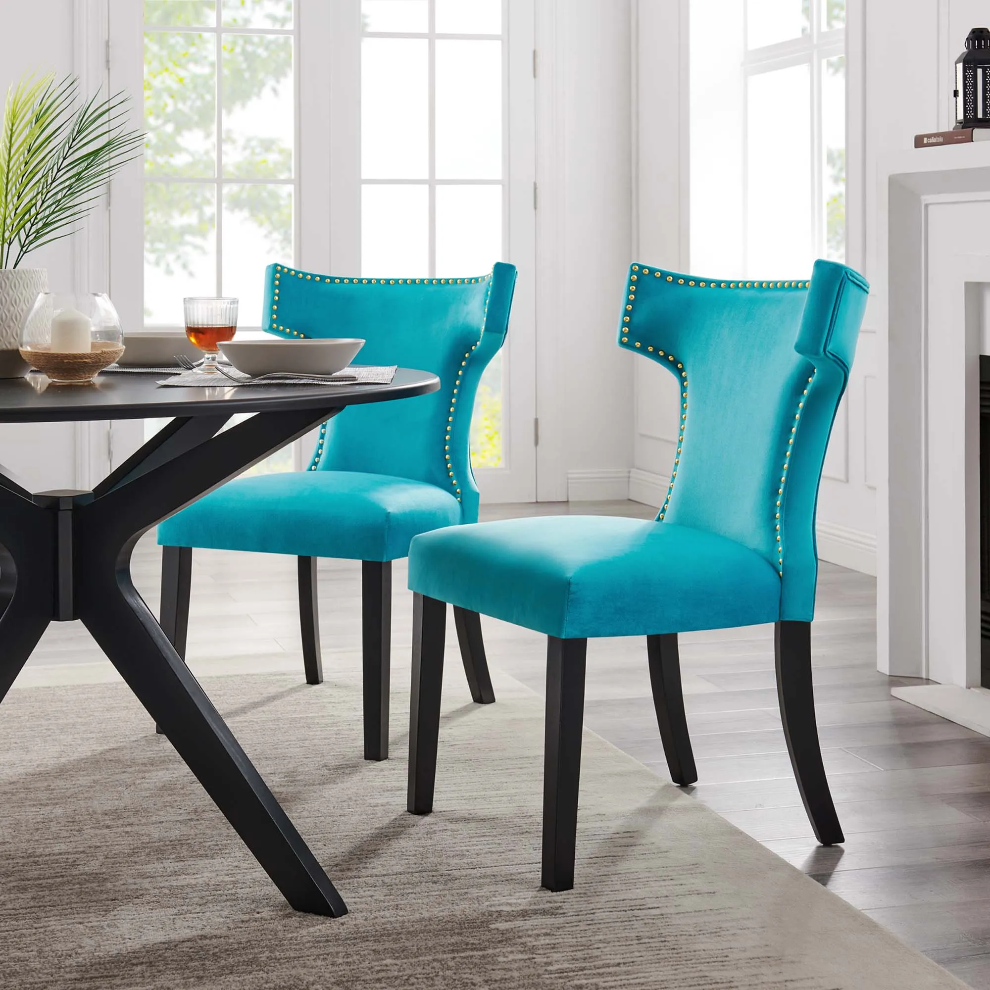 Curve Performance Velvet Dining Chairs - Set of 2 by Modway