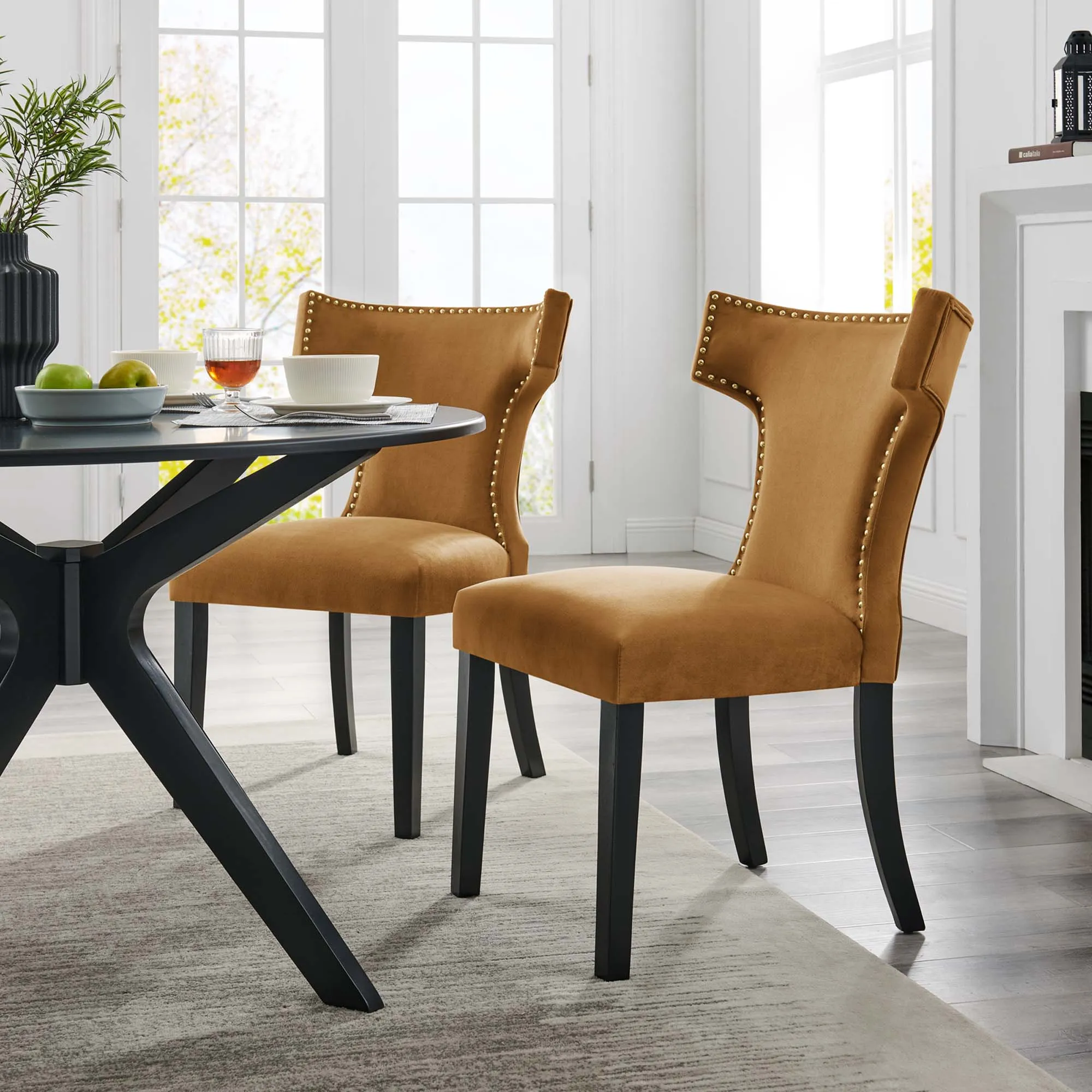 Curve Performance Velvet Dining Chairs - Set of 2 by Modway