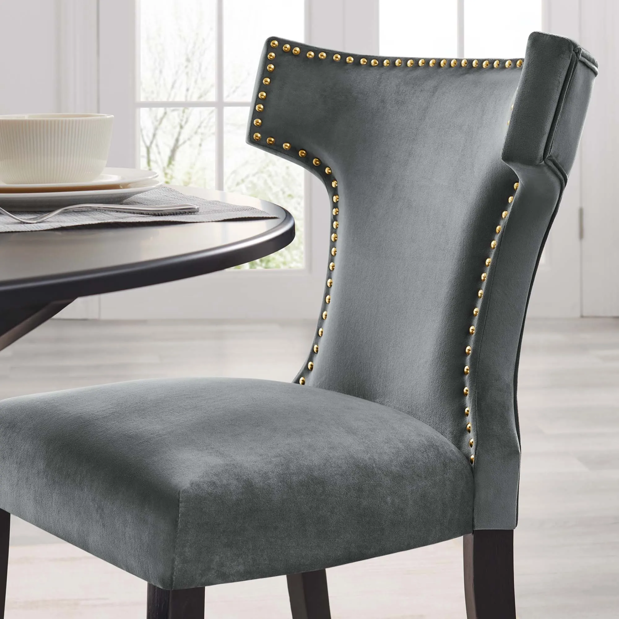 Curve Performance Velvet Dining Chairs - Set of 2 by Modway