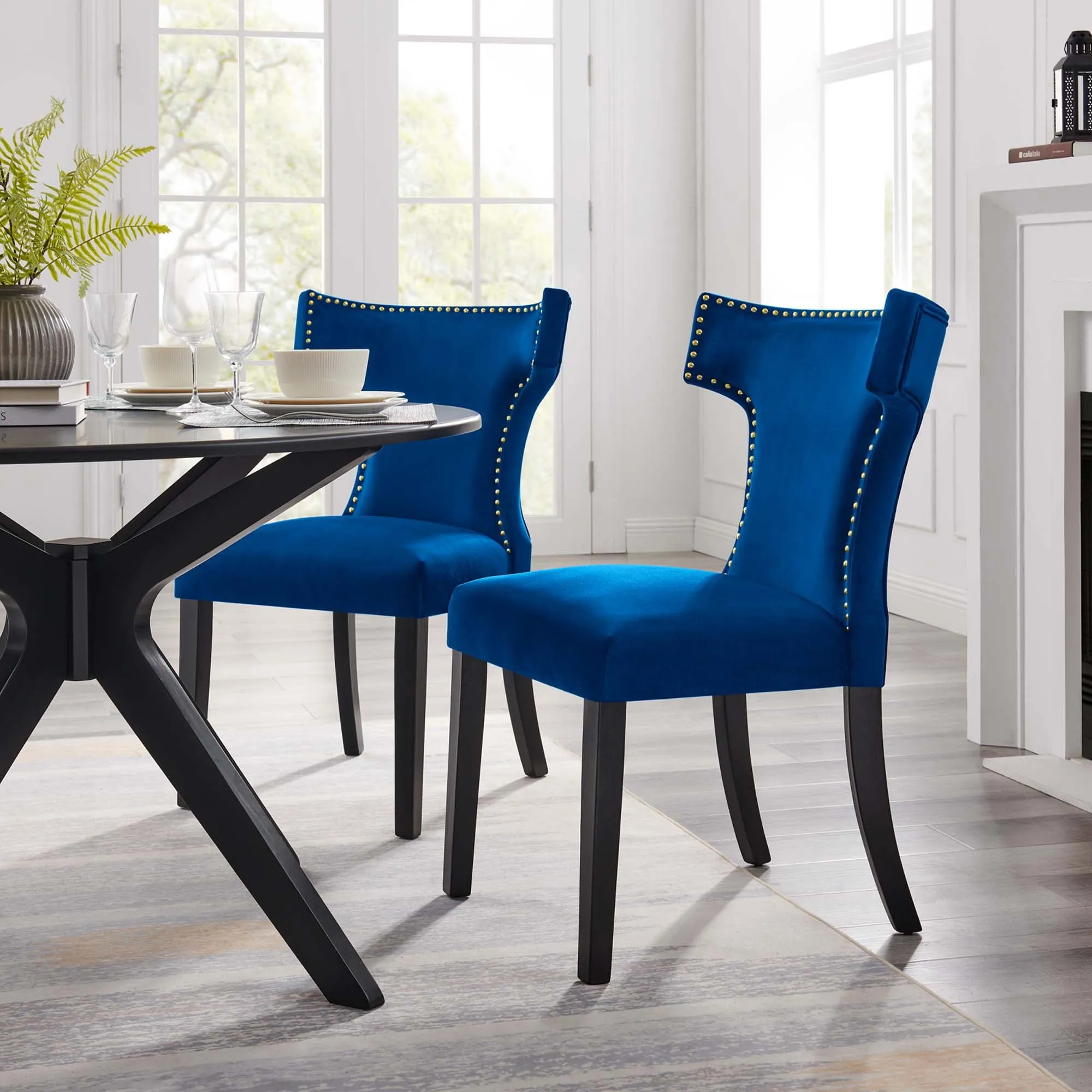 Curve Performance Velvet Dining Chairs - Set of 2 by Modway