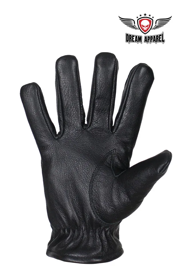 Deer Skin Leather Gloves W/ Slits - Black