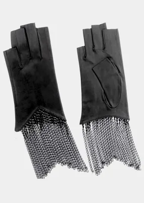 FINGERLESS LEATHER CHAIN FRINGE GLOVES