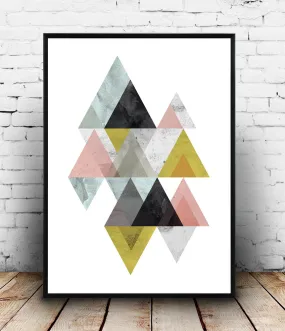 Geometric mountains print, abstract design poster, watercolor print