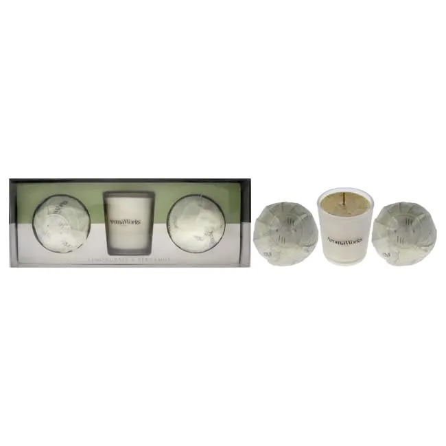 Light Candle Set - Lemongrass and Bergamot by Aromaworks for Unisex - 3 Pc 2.65oz Candle, 2 Pc Mini AromaBomb