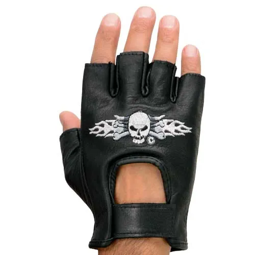 Milwaukee Leather SH353 Men's Black Leather Gel Padded Palm Fingerless