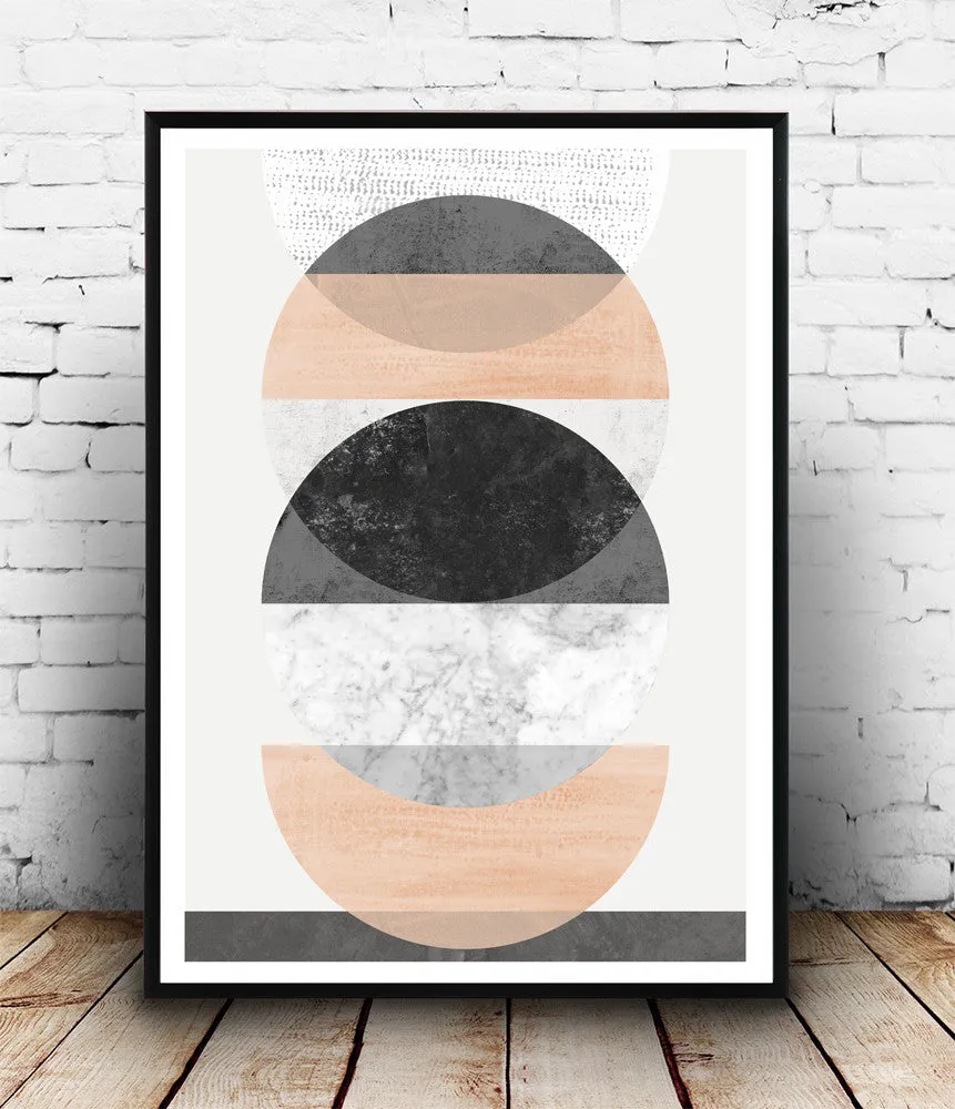 Minimalist circles art, Geometric watercolor print, pink wall art