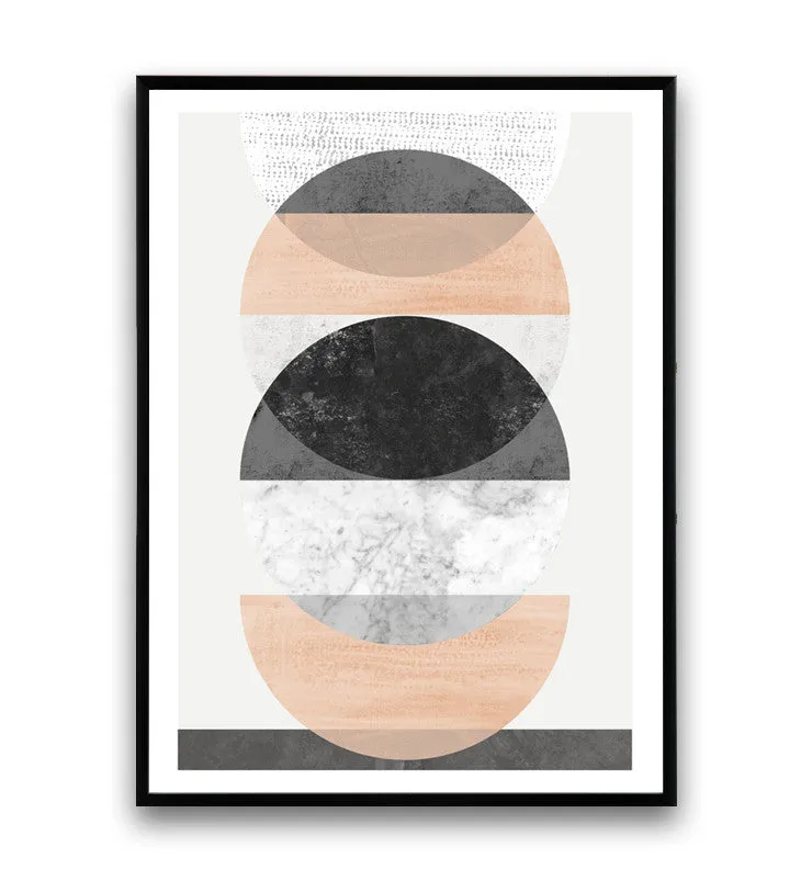 Minimalist circles art, Geometric watercolor print, pink wall art