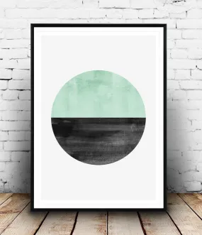 Mint watercolor art, abstract circle print, minimalist decor