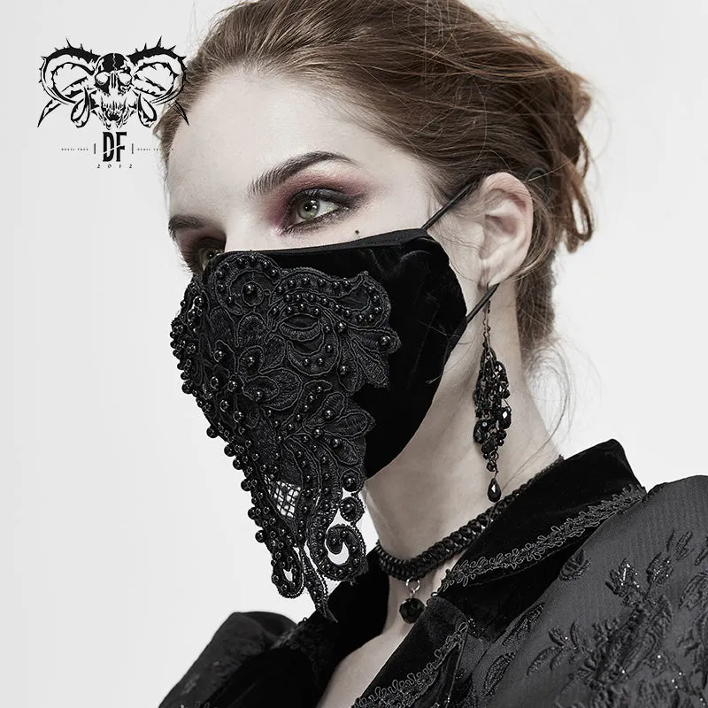 MK019 Gothic black beaded velvet sexy women lace mask