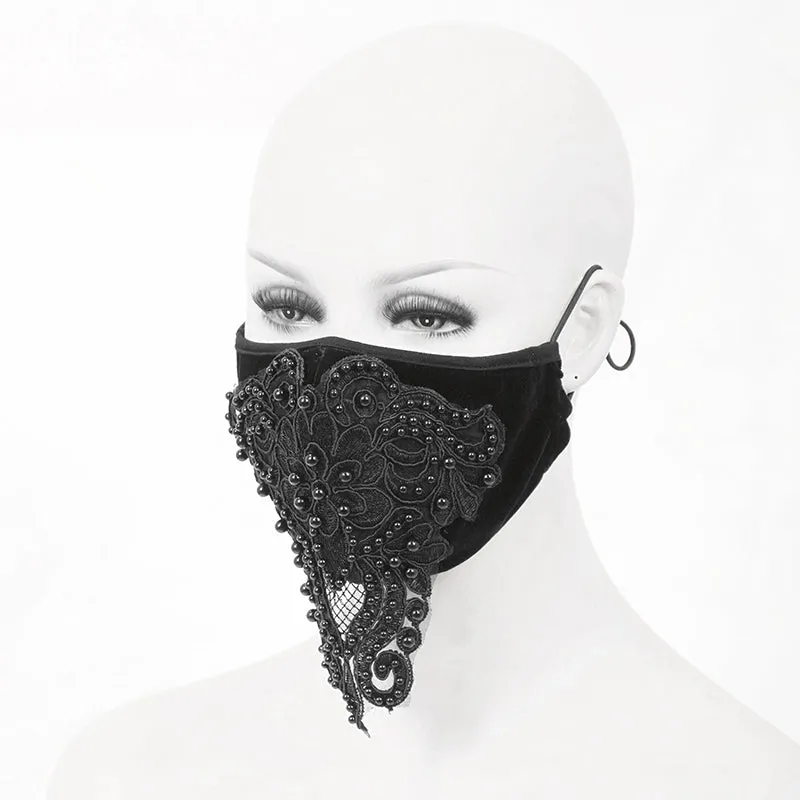 MK019 Gothic black beaded velvet sexy women lace mask