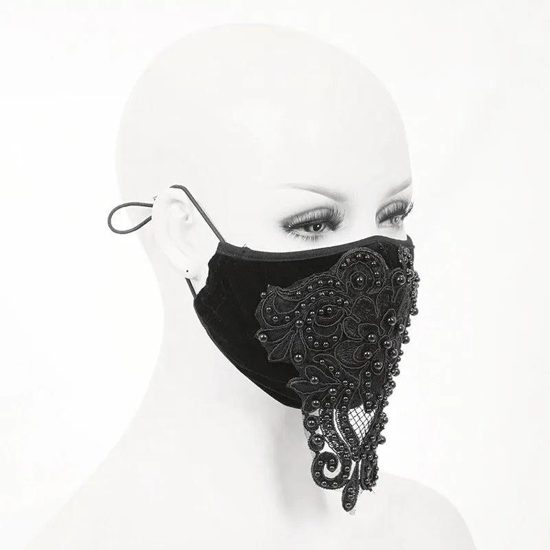 MK019 Gothic black beaded velvet sexy women lace mask