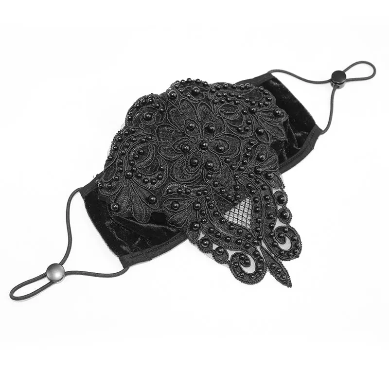 MK019 Gothic black beaded velvet sexy women lace mask