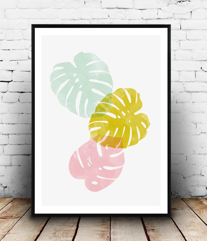 Monstera print, boho chic, botanical art, nature poster