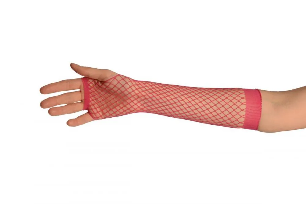 Raspberry Red Fishnet Fingerless Party Gloves