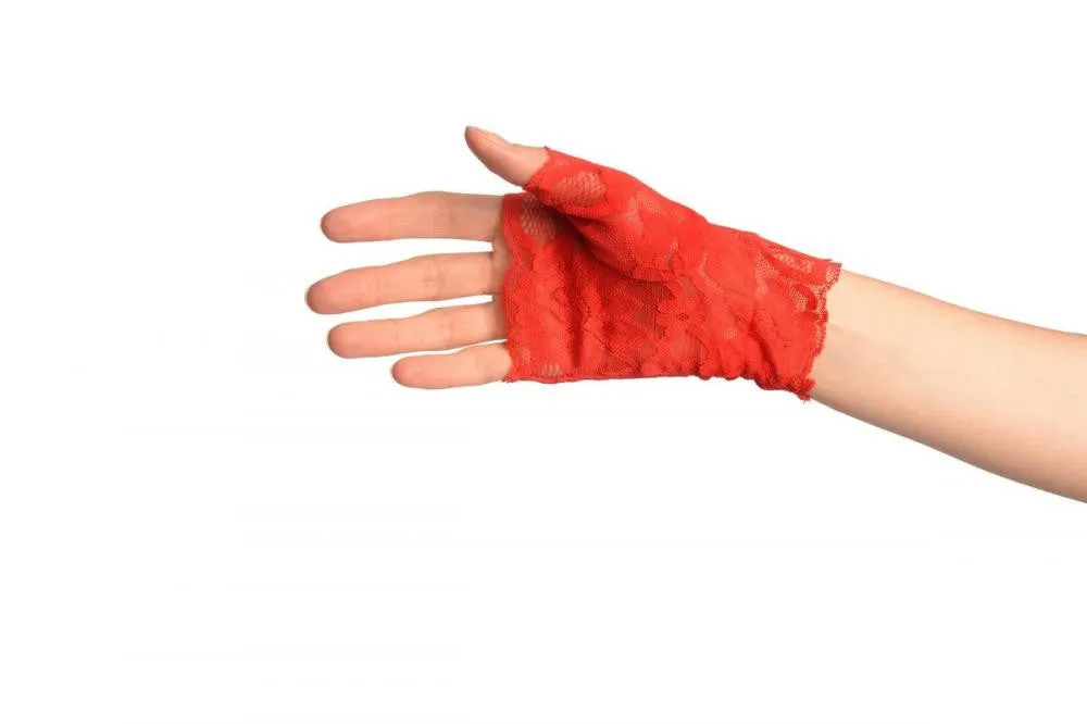 Red Pink Lace All Over Fingerless Gloves