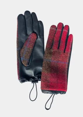 RED PLAID & BLACK LEATHER GLOVES