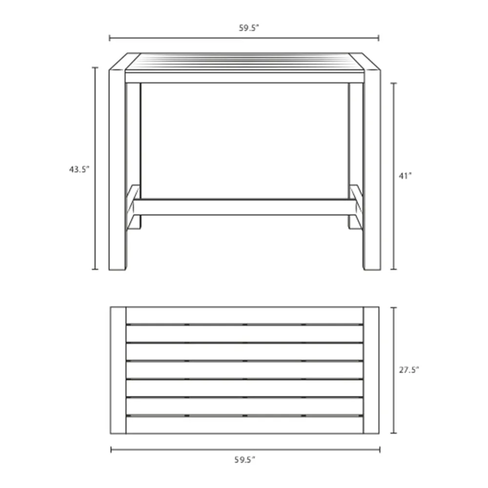 Shore Outdoor Patio Aluminum Rectangle Bar Table