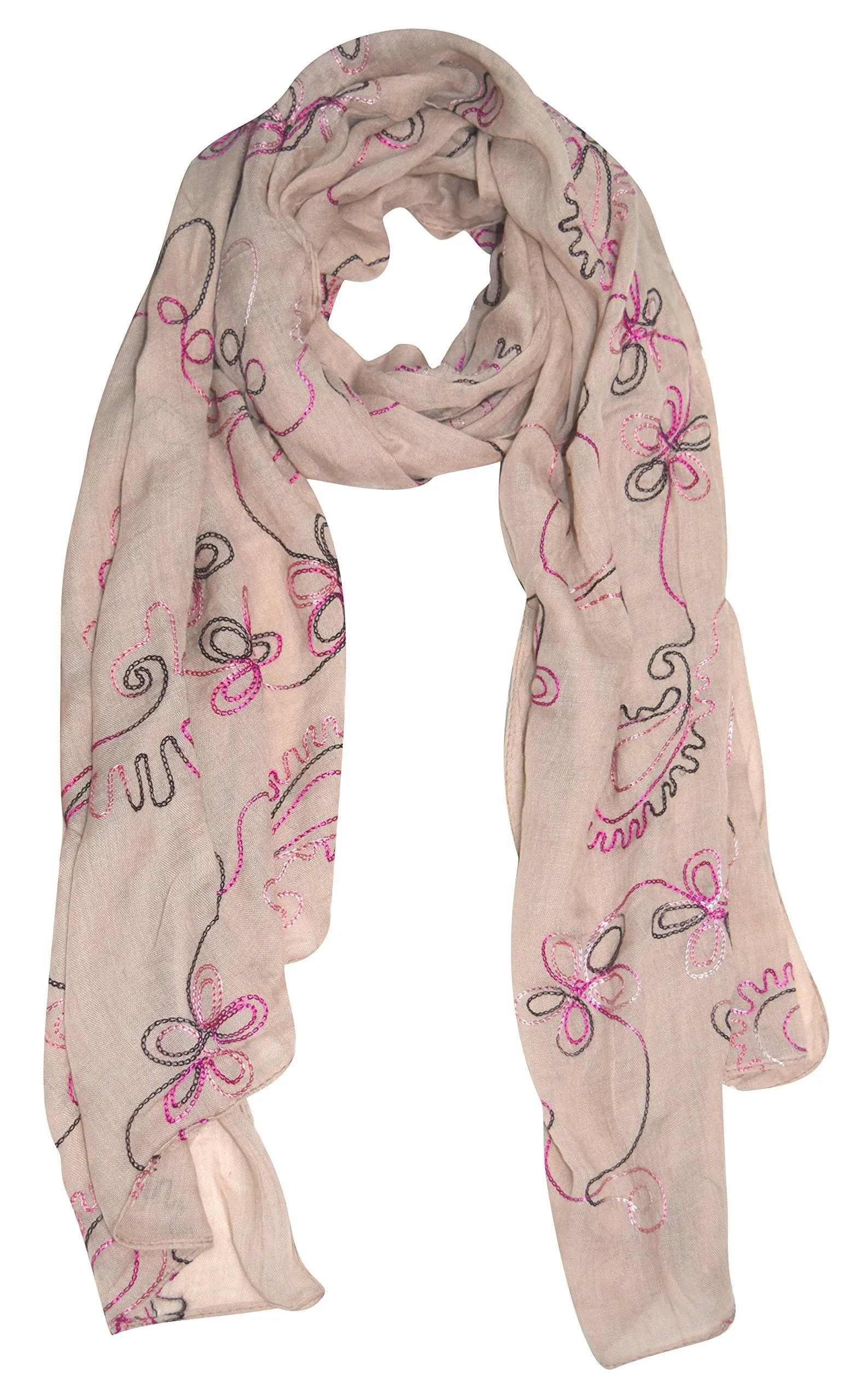 Summer Fashion Blossom Embroidered Sheer Floral Scarf Wrap Shawl