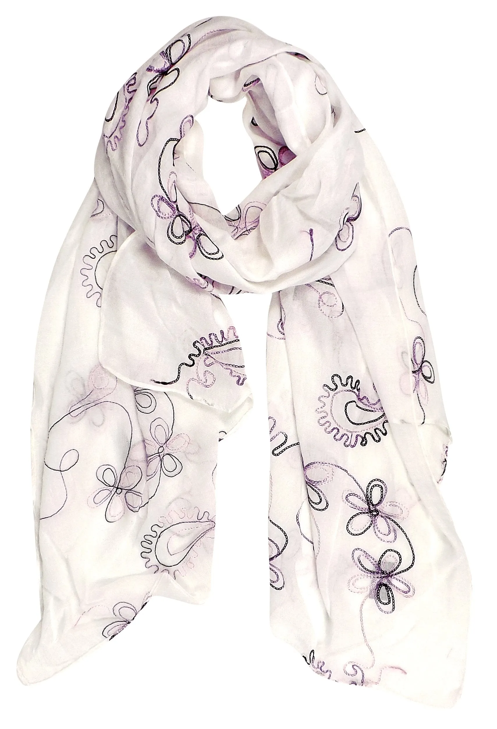 Summer Fashion Blossom Embroidered Sheer Floral Scarf Wrap Shawl