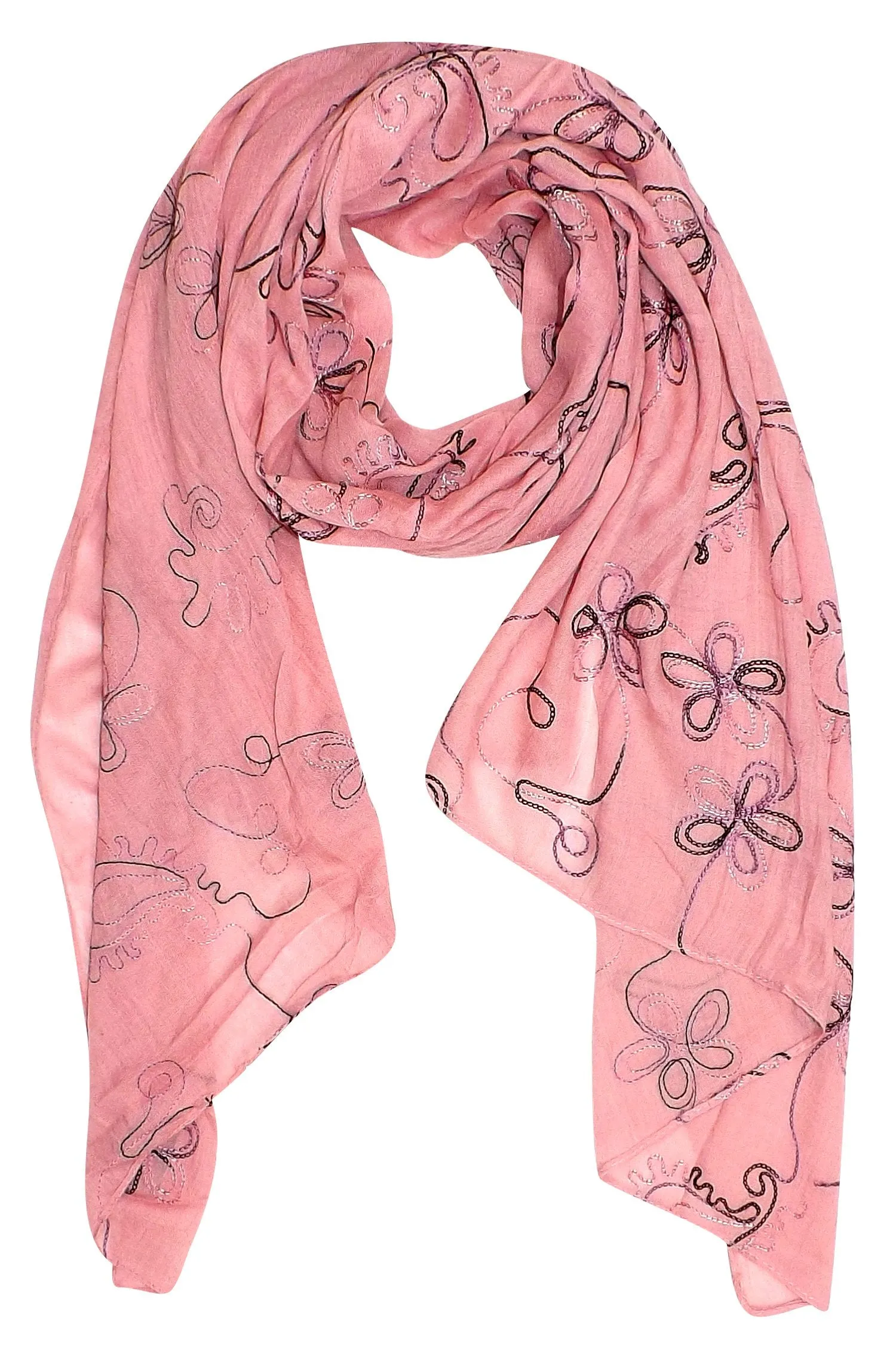 Summer Fashion Blossom Embroidered Sheer Floral Scarf Wrap Shawl