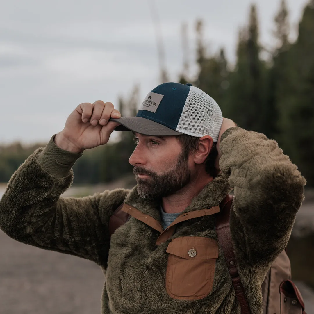 Trucker Leather Gray Patch Hat | Navy and Gray