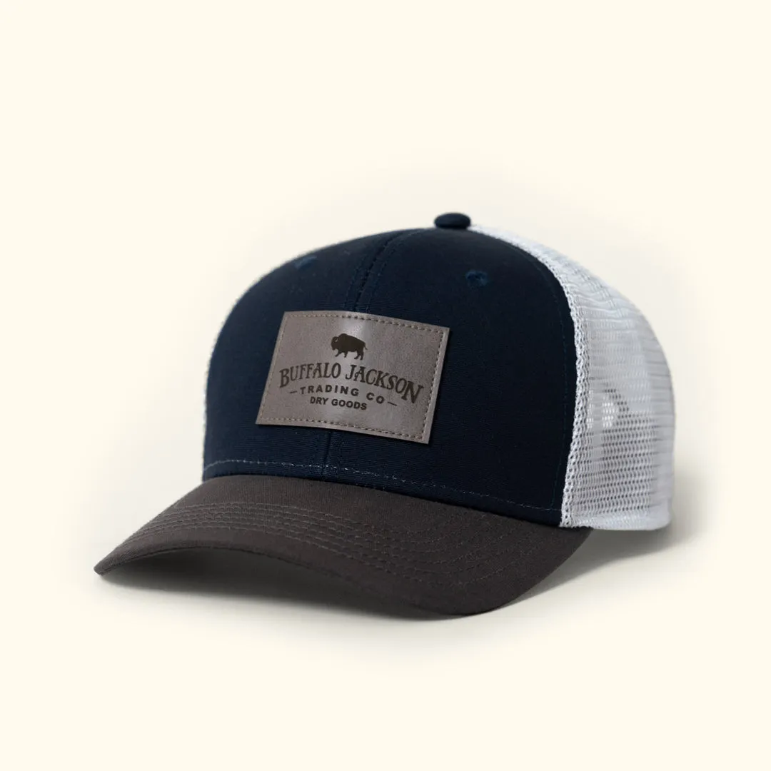 Trucker Leather Gray Patch Hat | Navy and Gray