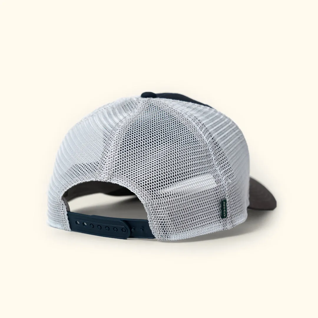 Trucker Leather Gray Patch Hat | Navy and Gray