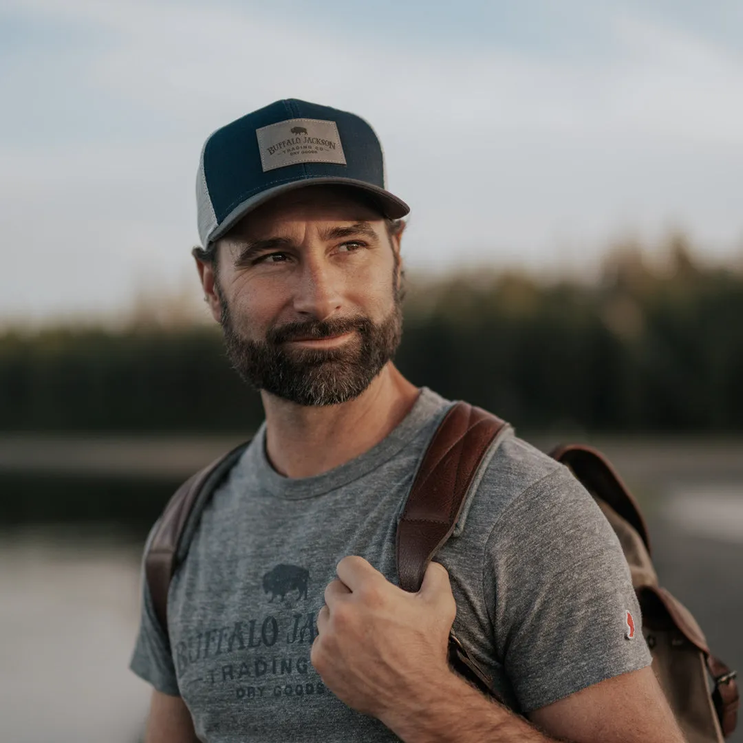 Trucker Leather Gray Patch Hat | Navy and Gray