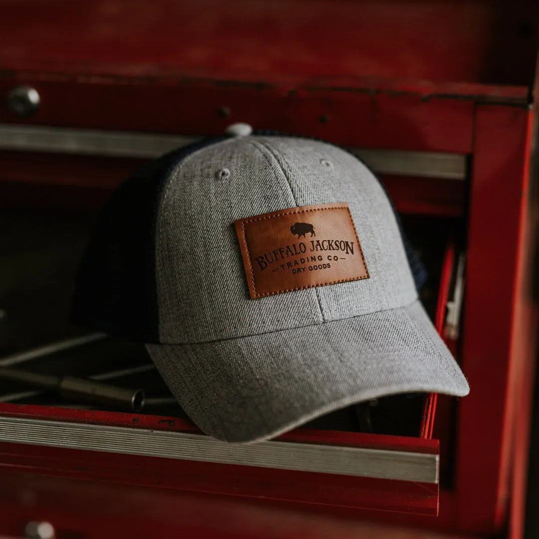 Trucker Leather Patch Hat | Heather Gray and Navy