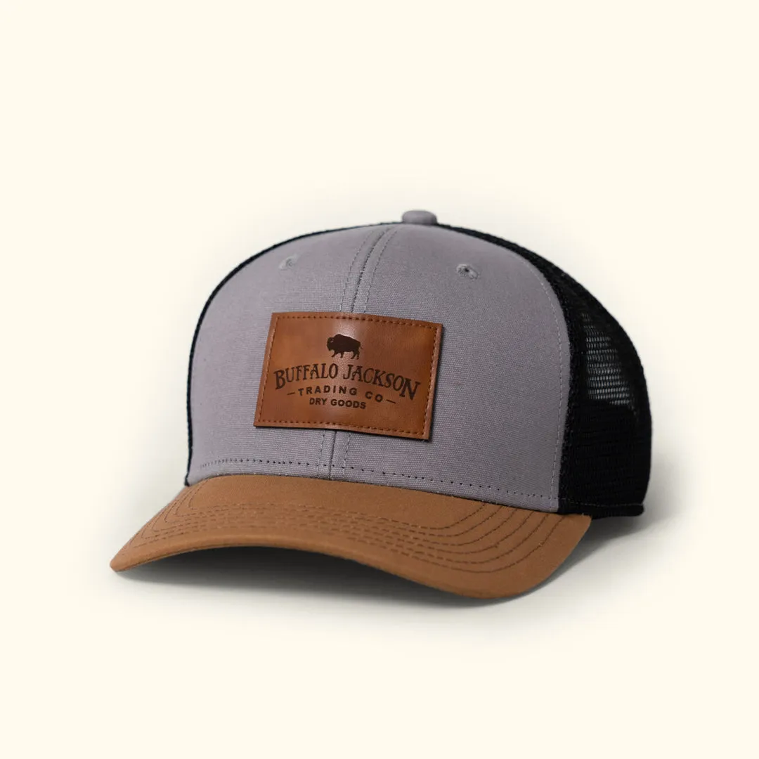 Trucker Leather Patch Hat | Mid-Pro | Gray Carmel Black