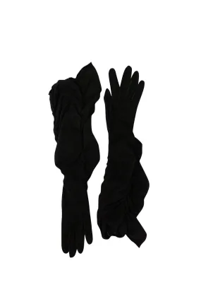 Vintage Hermes Black Suede Opera Gloves with Ruffle