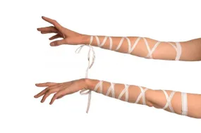 White Elasticated Satin Ribbon Arm Wraps (Gloves)