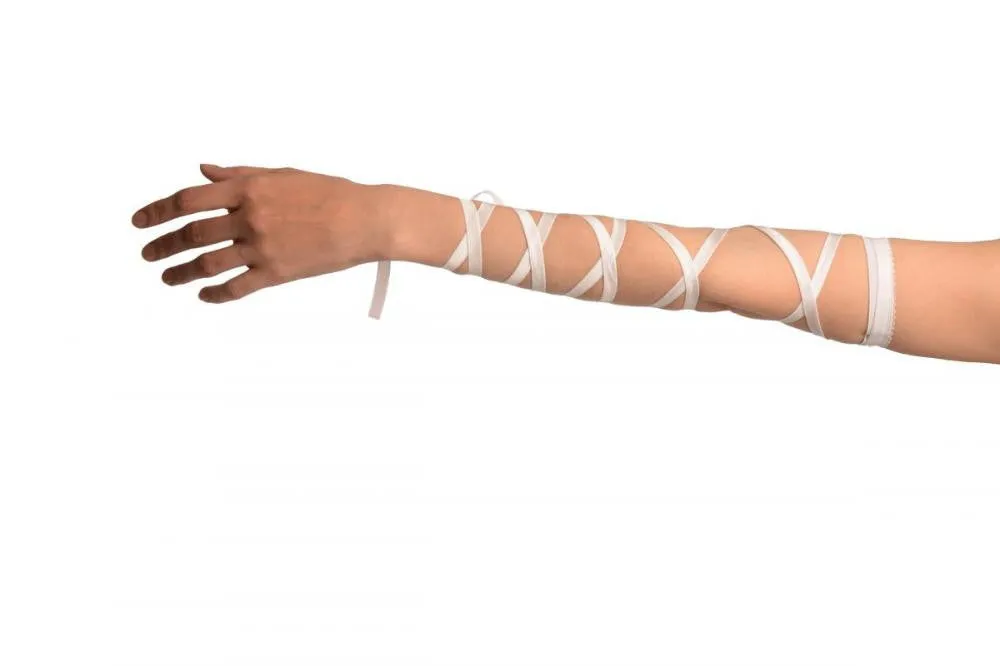 White Elasticated Satin Ribbon Arm Wraps (Gloves)