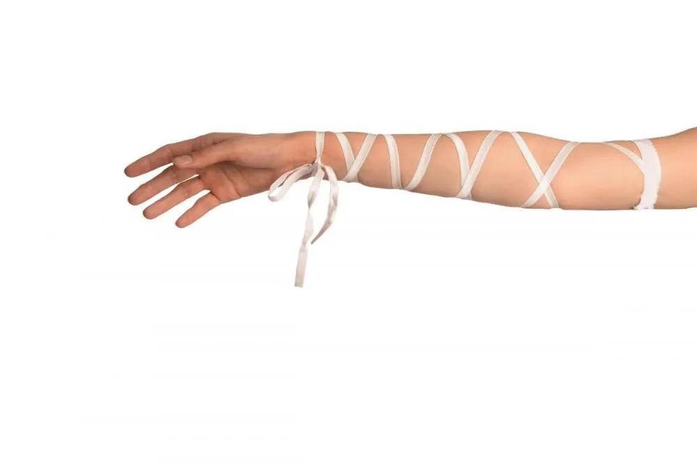 White Elasticated Satin Ribbon Arm Wraps (Gloves)