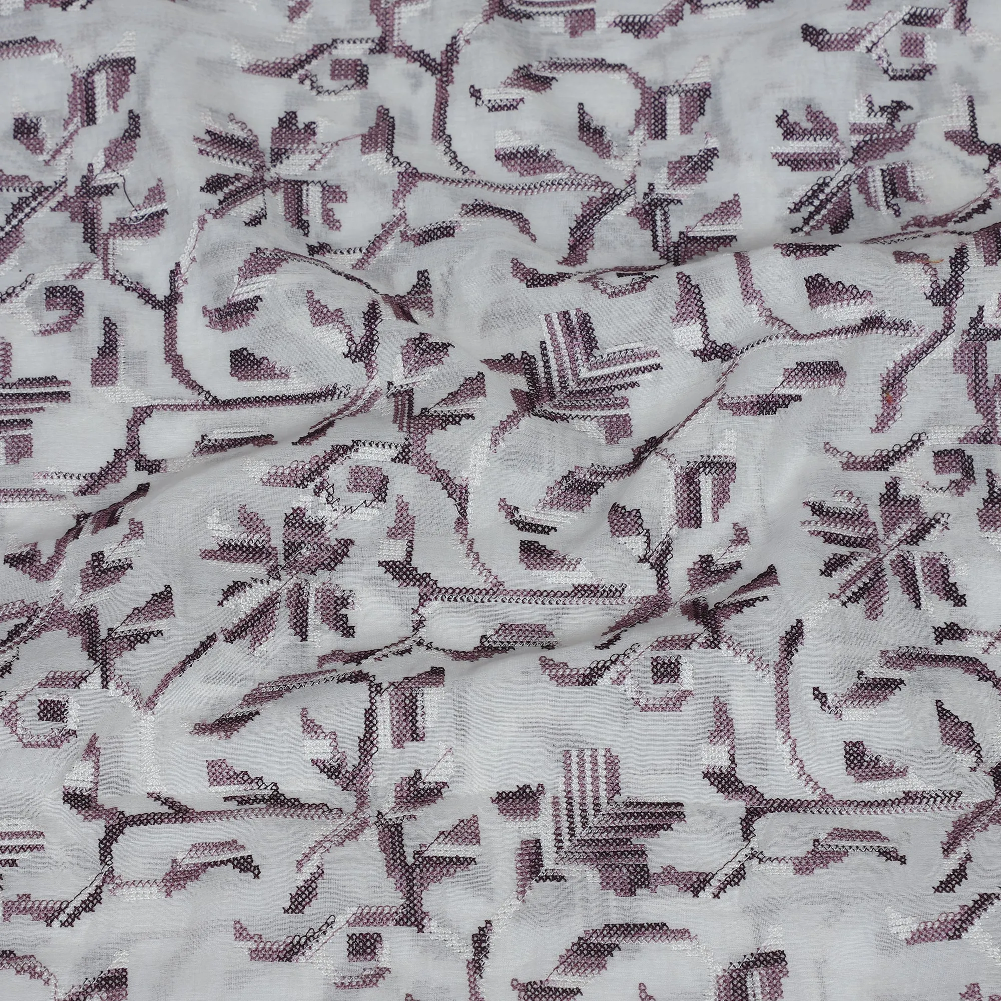 White-Purple Color Embroidered Pure Chanderi Stole